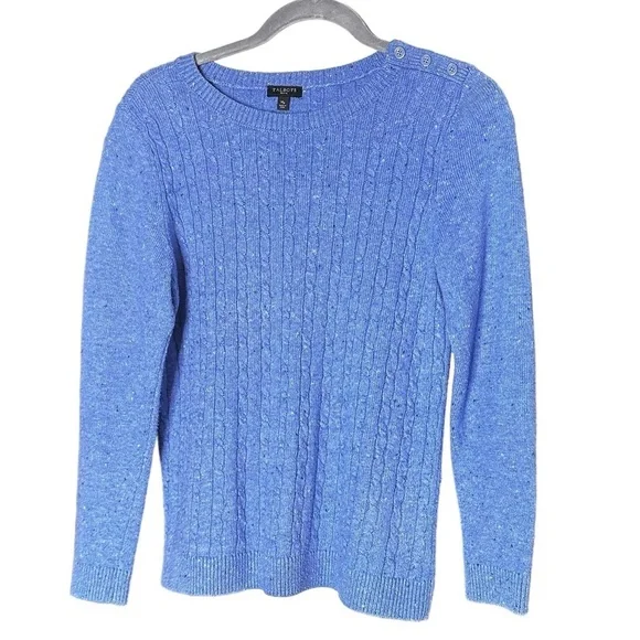 🔴 5 for $40 SALE! 
Talbots Petites Blue Cable Knit  Lightweight Sweater, sz Mp - Picture 2 of 12